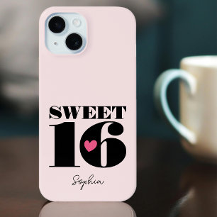 Coque Pour iPhone 15 Nom personnalisé Sweet 16 Anniversaire Rétro Rose