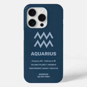 Coque iPhone 15 Pro Nom personnalisé / Texte Symbole zodiaque Aquarius