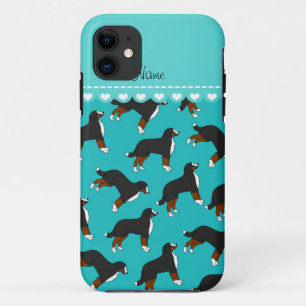 Coques Pour iPhone Nom personnalisé turquoise Bernese chiens de monta