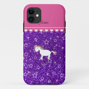 Coques Pour iPhone Nom personnalisé unicorn indigo violet étoiles de