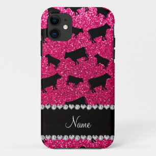 Coque Case-Mate Pour iPhone Nom personnalisé Vaches à parties scintillant rose