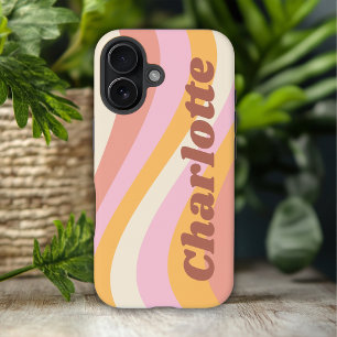 Coque Pour iPhone 16 Nom personnalisé vague rétro vintage féminin