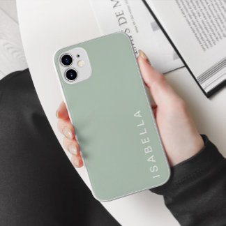 Coque iPhone 15 Pro Max Nom personnalisé Vert Sauge Minimaliste Moderne