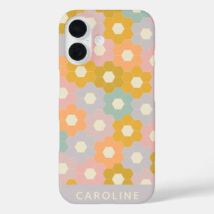 Coque Pour iPhone 16 Nom personnalisé Vintage Pastel Hexagon Floral