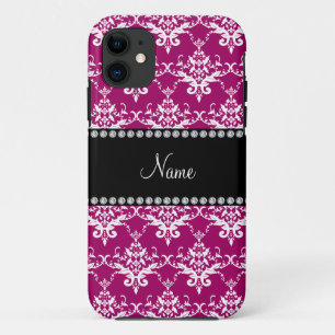 Coque Case-Mate Pour iPhone Nom personnel magenta rose blanc damask