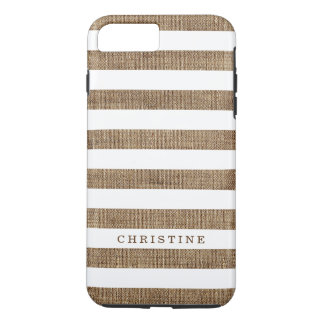 Coque iPhone 8 Plus/7 Plus Nom rayé de monogramme de toile de jute rustique