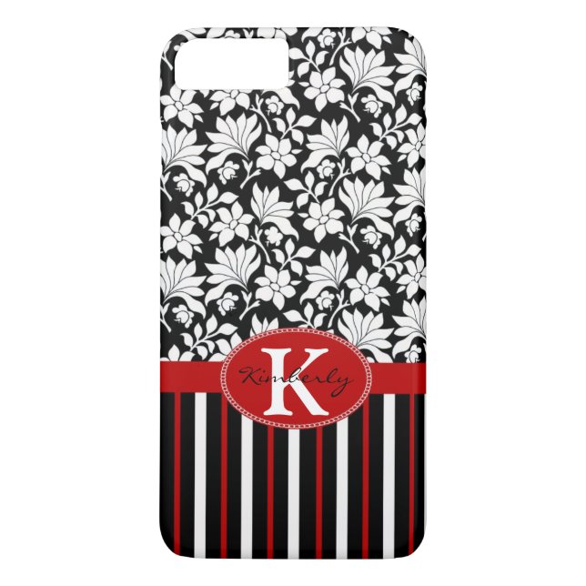 Coques Case-Mate iPhone Nom rouge, blanc et noir / initial (Dos)