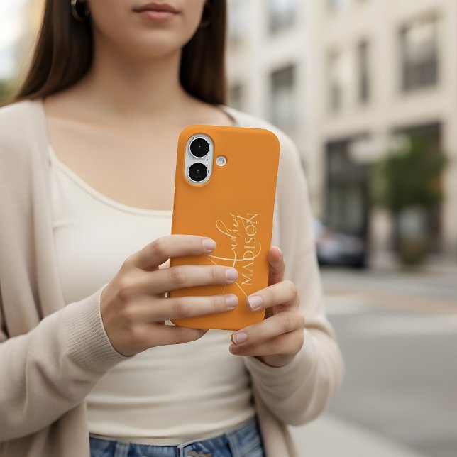 Coques Case-Mate iPhone Nom Serif Script Orange (Créateur téléchargé)
