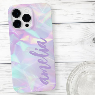 Coque Pour Pour iPhone 14 Pro Max Nom violet holographique pastel couleurs arc-en-ci