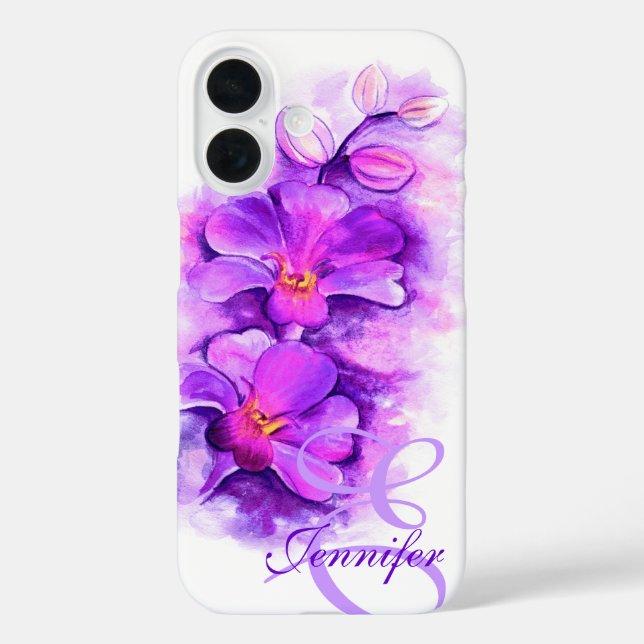 Coques Case-Mate iPhone Nommé éclatant orchidée violet art floral (Verso)