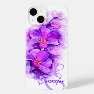 Coque Pour iPhone 14 Nommé éclatant orchidée violet art floral