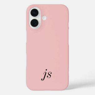 Coque Pour iPhone 16 Noms de monogramme moderne rose blush blanc