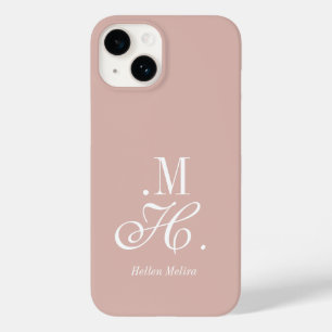 Coque Pour iPhone 14 Noms Monogrammes Modernes Rose Pâle Blanc