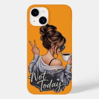 Coque Pour iPhone 14 Not Today Sassy Girl with Coffee Yellow Phone Case