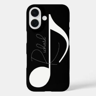 Coque Pour iPhone 16 Note de musique blanche avec nom personnalisé en n