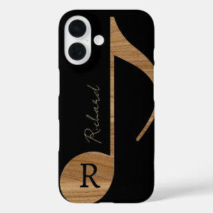 Coque Pour iPhone 16 note de musique couleur bois avec nom