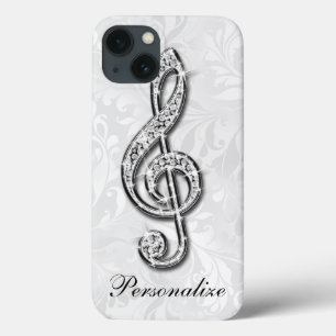 iPhone 13 Case Note de musique en diamant personnalisée sur damas