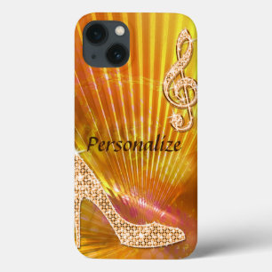 iPhone 13 Case Note de musique orange scintillante et talon aigui