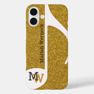 Coques iPhone 16 Plus note de musique personnalisée faux or