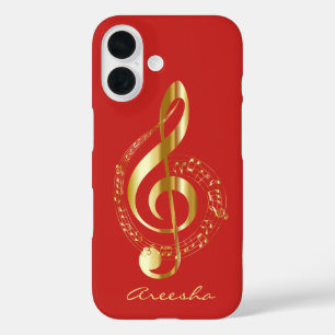 Coque Pour iPhone 16 Note de musique personnalisée Red et Gold Treble C