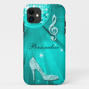 Coque iPhone 11 Note de musique sarcelle scintillante et talon aig