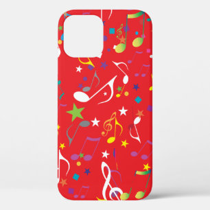 Coque iPhone 12 Notes de musique colorée sur RED