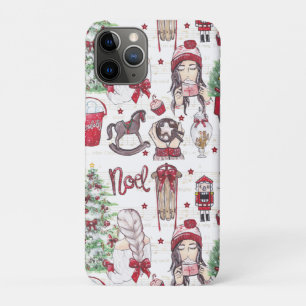 Case-Mate iPhone Case Notes de musique de Noël Red Watercolor