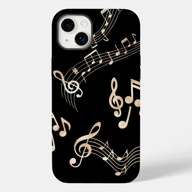 Coques Case-Mate iPhone Notes de musique dorées sur fond noir (Verso)