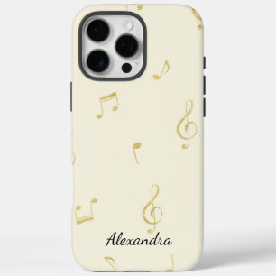Coques iPhone 16 Pro Max Notes de musique en or blanc  