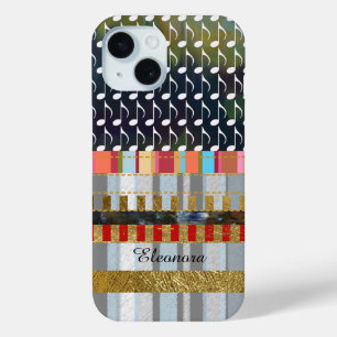Coque Pour iPhone 15 notes de musique et rayures cool motif