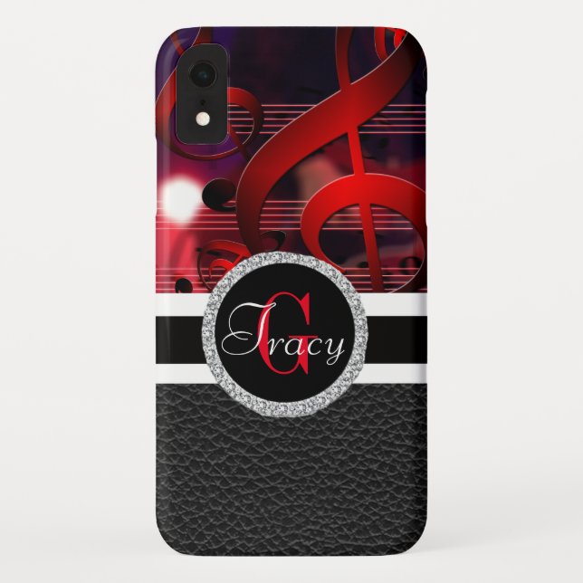 Coques Case-Mate iPhone Notes de musique rouge avec cuir et monogramme (Dos)