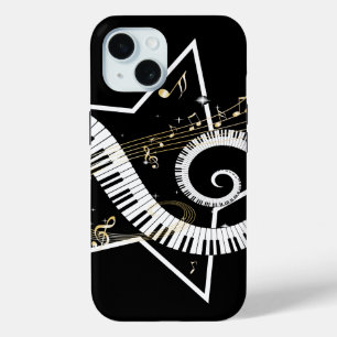 Coque Pour iPhone 15 Notes d'or de l'étoile musicale