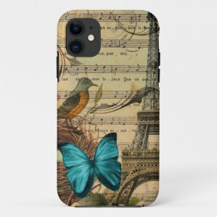 Coque Case-Mate Pour iPhone notes florales de musique de Tour Eiffel vintage