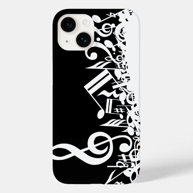 Coques Case-Mate iPhone Notes musicales blanches sur le noir (Verso)