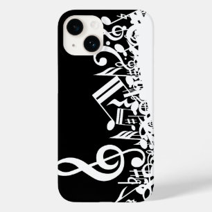 Coques Pour iPhone Notes musicales brouillées blanches sur le noir