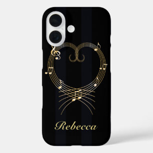 Coque Pour iPhone 16 Notes musicales du coeur d'or personnalisées