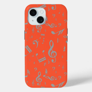 Coque Pour iPhone 15 Notes musicales grises sur Orange