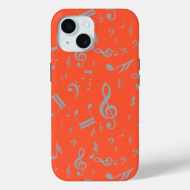 Coques Case-Mate iPhone Notes musicales grises sur Orange (Verso)