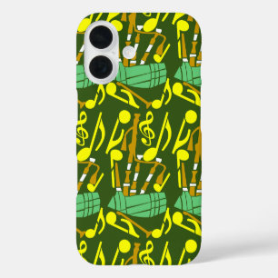 Coque Pour iPhone 16 Notes musicales jaunes Bagpipes