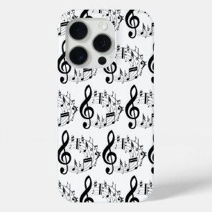 Coque iPhone 15 Pro Notes musicales noires en Motif de forme ovale