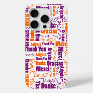 Coque iPhone 15 Pro Nuage de mots de Merci violet et orange