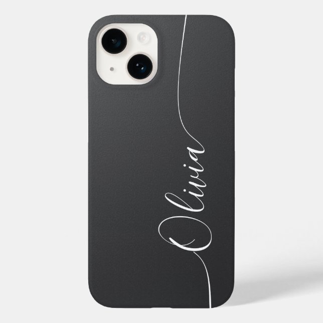 Coques Case-Mate iPhone Nuance Grise Élégante Calligraphie Script Nom (Verso)