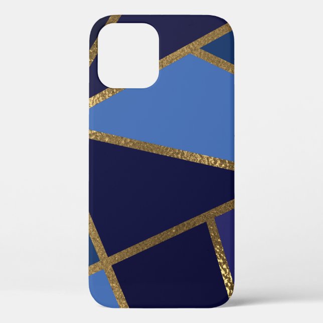 Coques Case-Mate iPhone Nuances de bleu et bronze doré géométrique chic (Verso)