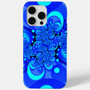 Coque iPhone 15 Pro Max Nuances de bleu moderne art fractal Abstrait
