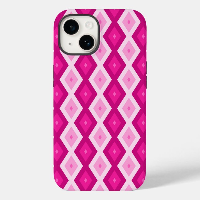 Coques Case-Mate iPhone Nuances de motif de diamant fuchsia (Verso)