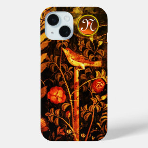 Coque Pour iPhone 15 NUIT AVEC MONOGRAMME ROSE, Jaune rouge