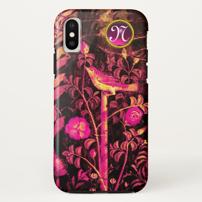 Coques Case-Mate iPhone NUIT AVEC MONOGRAMME ROSE, Rose Black Jaune (Dos)