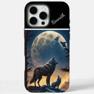 Coques iPhone 16 Pro Max Nuit Lune avec Loup hurlant