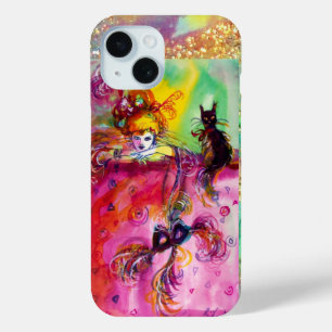 COQUE POUR iPhone 15 NUIT MASQUÉRADE / DAME AVEC CHAT NOIR MONOGRAM