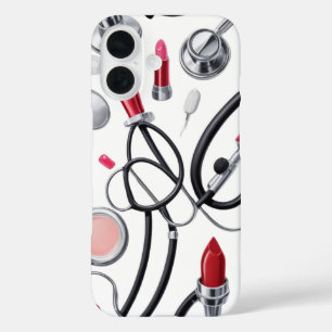 Coque Pour iPhone 16 Nurse Glam – Stethoscope & Lipstick Pattern